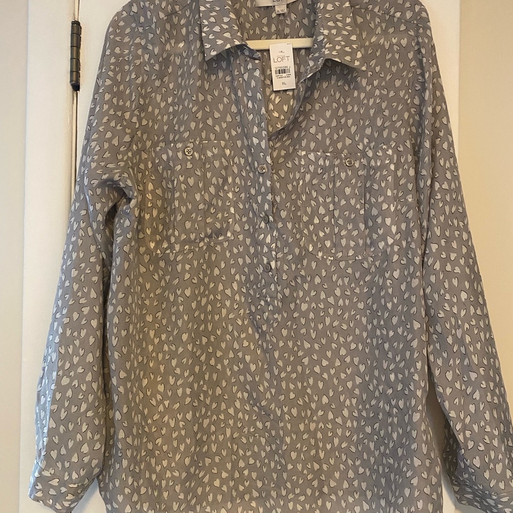 LOFT Gray Blouse with Heart Pattern